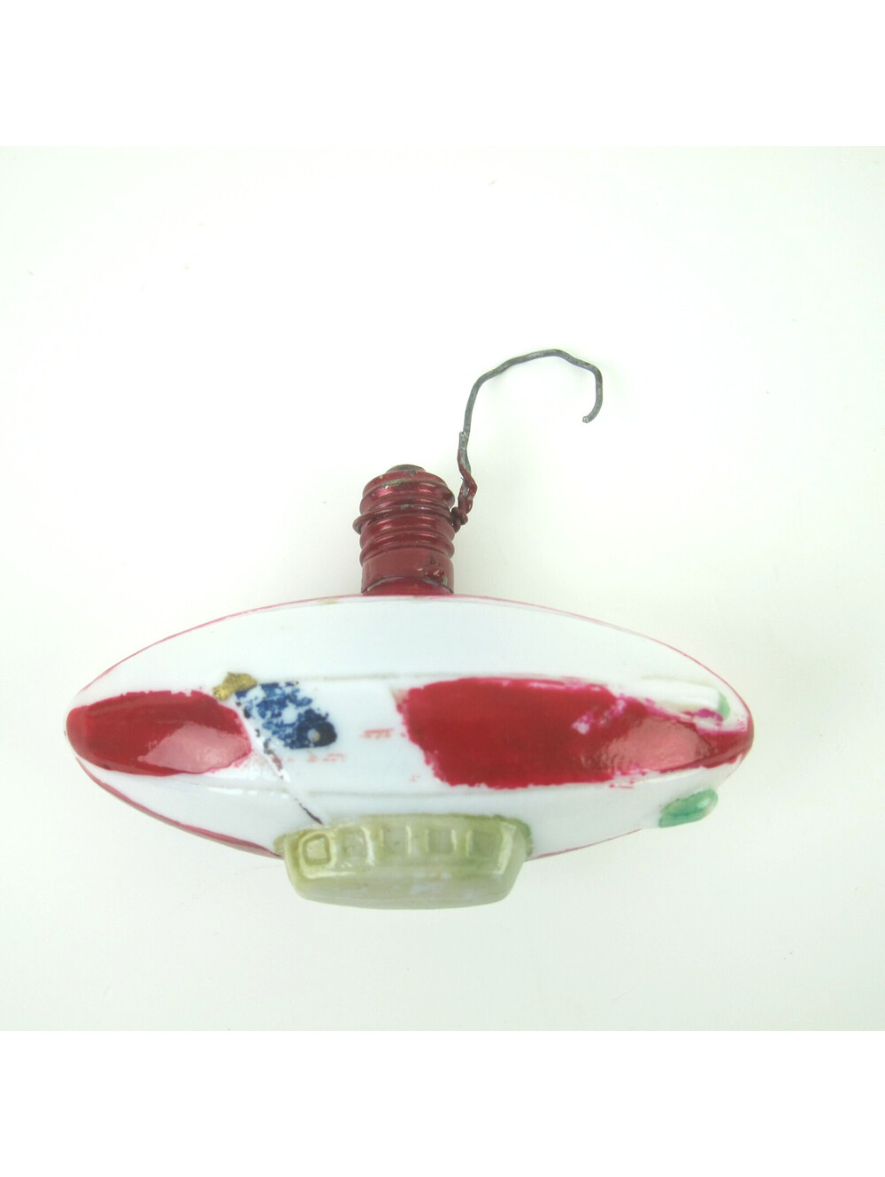 Vintage Milk Glass Zeppelin Bulb Christmas Ornament Red White Stripes Gold Blimp